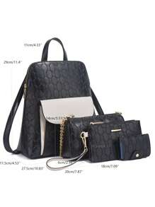 CEZIRA 4pcs Letter Graphic Flap Backpack Set - Multicolor - View 4