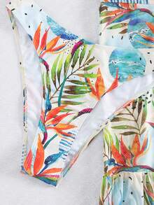 Tropical Print Ruffle Trim Bikini Set With Beach Skirt - Multicolor - View 6