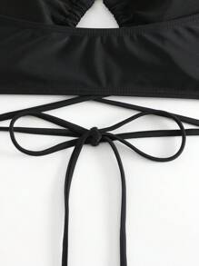 水鑽裝飾掛脖比基尼上衣 - 黑色 - 查看 6