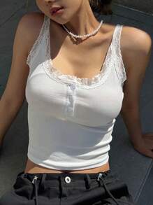 DAZY Lace Trim Button Front Tank Top Going Out Tops