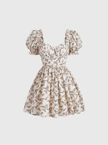 SHEIN MOD 碎花泡泡袖洋裝 - 彩色 - 查看 1