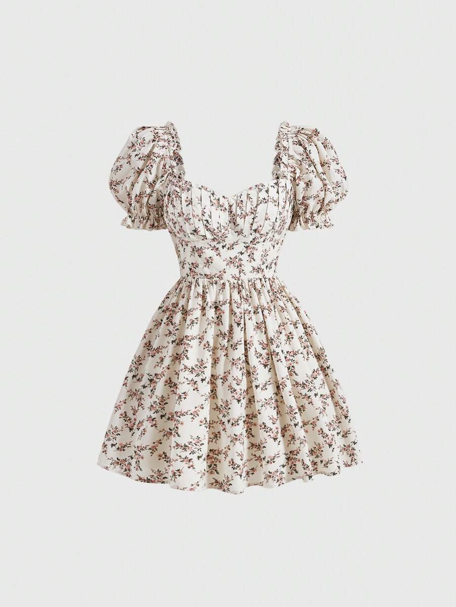 SHEIN MOD 碎花泡泡袖洋裝 - 彩色 - 查看 1