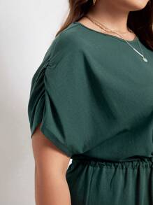 SHEIN Frenchy Plus Solid Drawstring Waist A-line Dress - Dark Green - View 2