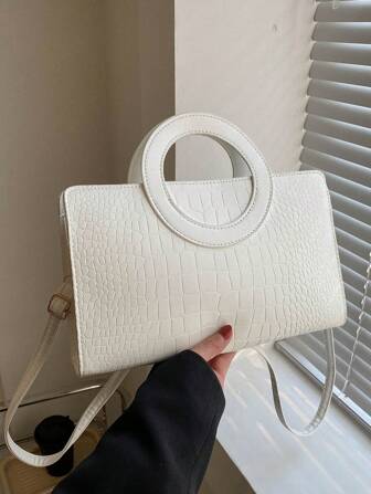 Crocodile Embossed Square Bag Double Handle