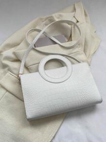 Crocodile Embossed Square Bag Double Handle - White - View 4