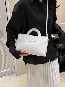 Crocodile Embossed Square Bag Double Handle - White - View 6
