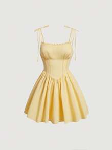 SHEIN MOD Frill Trim Cami Dress - Yellow - View 1