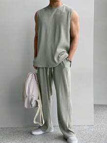 Manfinity Homme Men Solid Tank Top & Drawstring Waist Pants