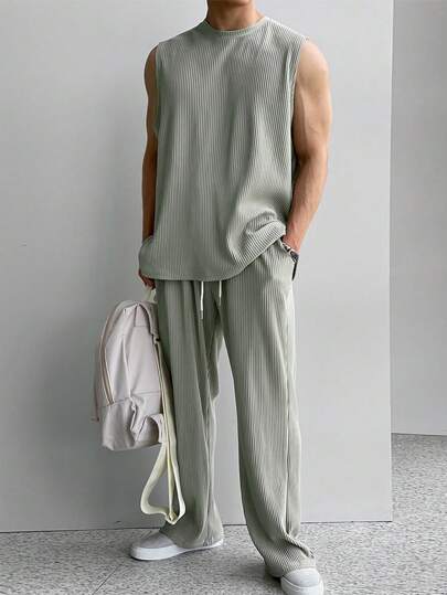 Manfinity Homme Hombres unicolor Top tank & de cintura con cordón Pantalones