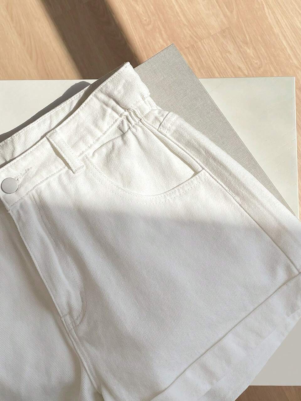 High Waist Roll Hem Denim Shorts Jorts
