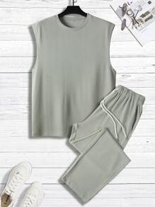 Manfinity Homme Men Solid Tank Top & Drawstring Waist Pants