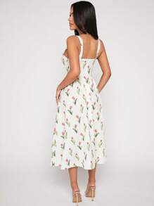 SHEIN PETITE Đầm Lộ Lưng Dây kéo Nếp gấp Phần Ngực Hoa Tất cả trên in Boho - trắng - Xem 2