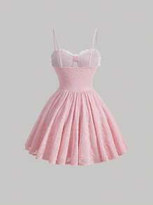 SHEIN MOD 蕾絲拼接前蝴蝶結吊帶洋裝 - 淺粉色 - 查看 2