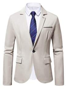 Manfinity Mode 男士寬鬆顯瘦單鈕西裝外套和長褲套裝 - 卡其色 - 查看 8