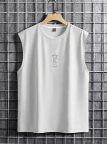 Manfinity Homme 男士字母圖案背心上衣 - 白色 - 查看 4