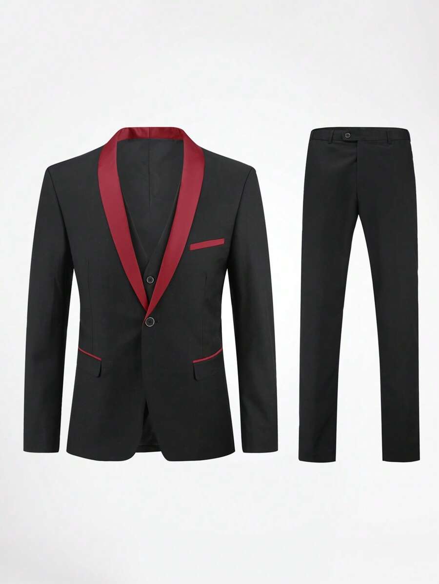 CLOUDSTYLE Bộ đồ nam Nút Khối Màu Công việc - màu đen - Xem 1