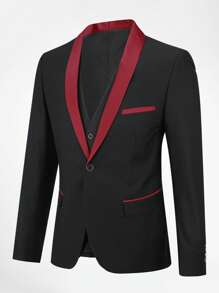 CLOUDSTYLE Bộ đồ nam Nút Khối Màu Công việc - màu đen - Xem 6