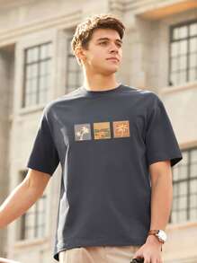 Męskie Tshirty & Kamizelki Tropikalny Rośliny Codzienny Wyszykowany - Ciemnoszary - Zobacz 1