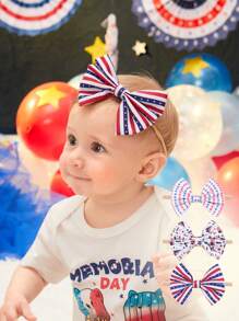 3入組嬰兒星條旗圖案蝴蝶結裝飾髮帶 - 彩色 - 查看 1