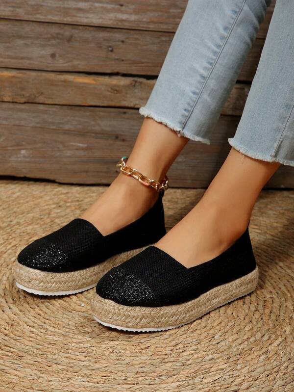 Women Slip On Espadrilles Linen Espadrille Sole Vacation Flats SHEIN USA