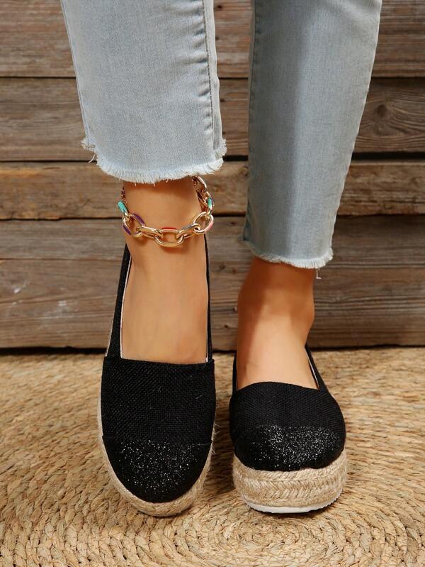 Women Slip On Espadrilles Linen Espadrille Sole Vacation Flats SHEIN UK