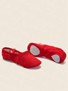 Mujer Bailarinas con diseño de cordón sin cordones miedoso de lona - Rojo - Ver 2