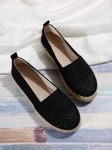 女士一腳蹬草編鞋亚麻草編鞋底度假平底鞋