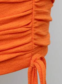 SHEIN Unity Cắt ra Bên dây rút Xù Đầm - trái cam - Xem 6