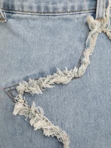 SHEIN Haute 星星剪裁切開寬腿牛仔褲 - 淺色水洗藍 - 查看 6