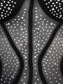 SHEIN Unity 性感水钻装饰透明网眼吊带紧身衣 - 黑色 - 查看 7