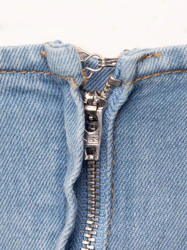 Split Thigh Bustier Flap Pocket Cami Denim Dress