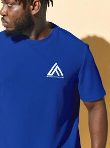 GENTILAND 男士刺繡幾何和標語圖案T恤和短褲 - 寶藍色 - 查看 6