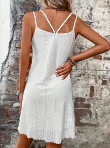 SHEIN LUNE Solid Eyelet Embroidery Cami Dress