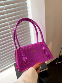 迷你螢光紅鱷魚壓紋方包前衛風格 - 玫紅色 - 查看 1