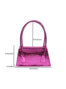 迷你螢光紅鱷魚壓紋方包前衛風格 - 玫紅色 - 查看 3