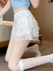 Women's Elegant Solid Color Multi-Layer Lace Safety Shorts