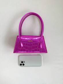 迷你螢光紅鱷魚壓紋方包前衛風格 - 玫紅色 - 查看 4