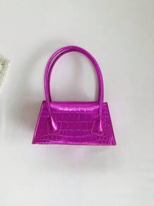 迷你螢光紅鱷魚壓紋方包前衛風格 - 玫紅色 - 查看 6