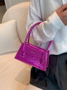 迷你螢光紅鱷魚壓紋方包前衛風格 - 玫紅色 - 查看 7