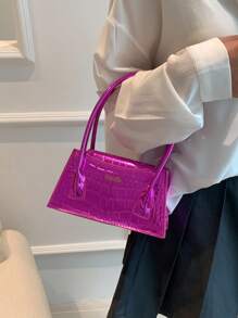 迷你螢光紅鱷魚壓紋方包前衛風格 - 玫紅色 - 查看 8