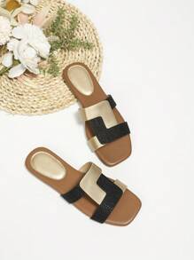 Women Two Tone Twist Detail Slide Sandals, Fashion Sandals - Black - View 1