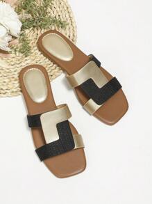 Women Two Tone Twist Detail Slide Sandals, Fashion Sandals - Black - View 2