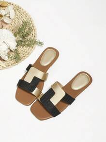 Women Two Tone Twist Detail Slide Sandals, Fashion Sandals - Black - View 6