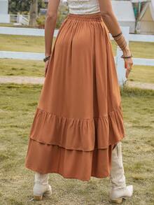 荷葉邊圍裹下擺半身裙不附腰帶 - 棕色 - 查看 2