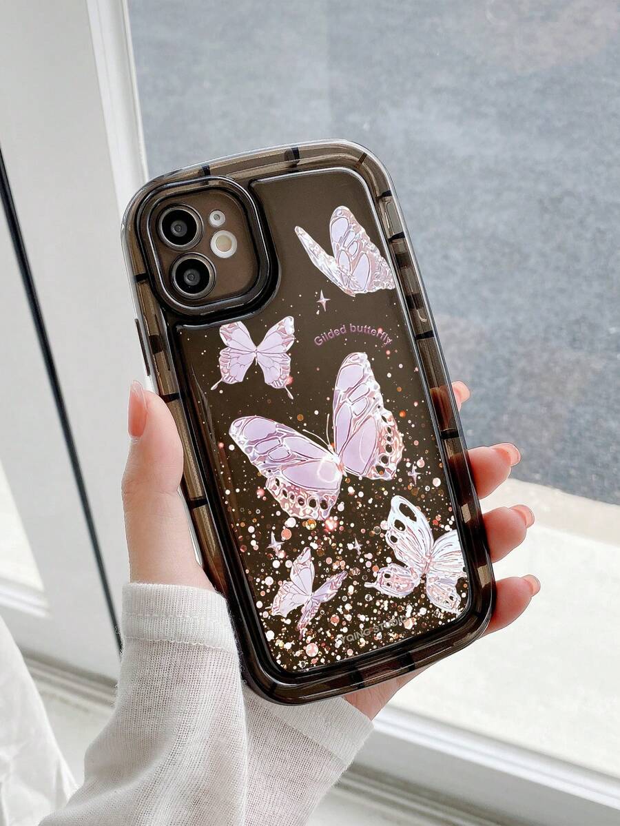 Butterfly Pattern Phone Case - Black - View 1