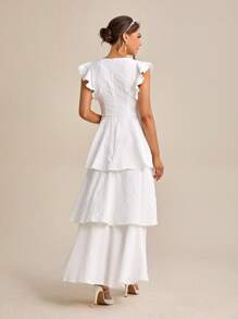 SHEIN Belle Ruffle Trim Layer Hem Wedding Dress - White - View 2