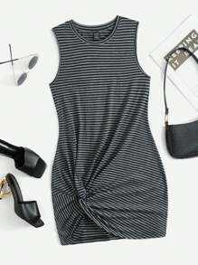 SHEIN Essnce Women Knitted Sleeveless Striped Dress - Multicolor - View 1