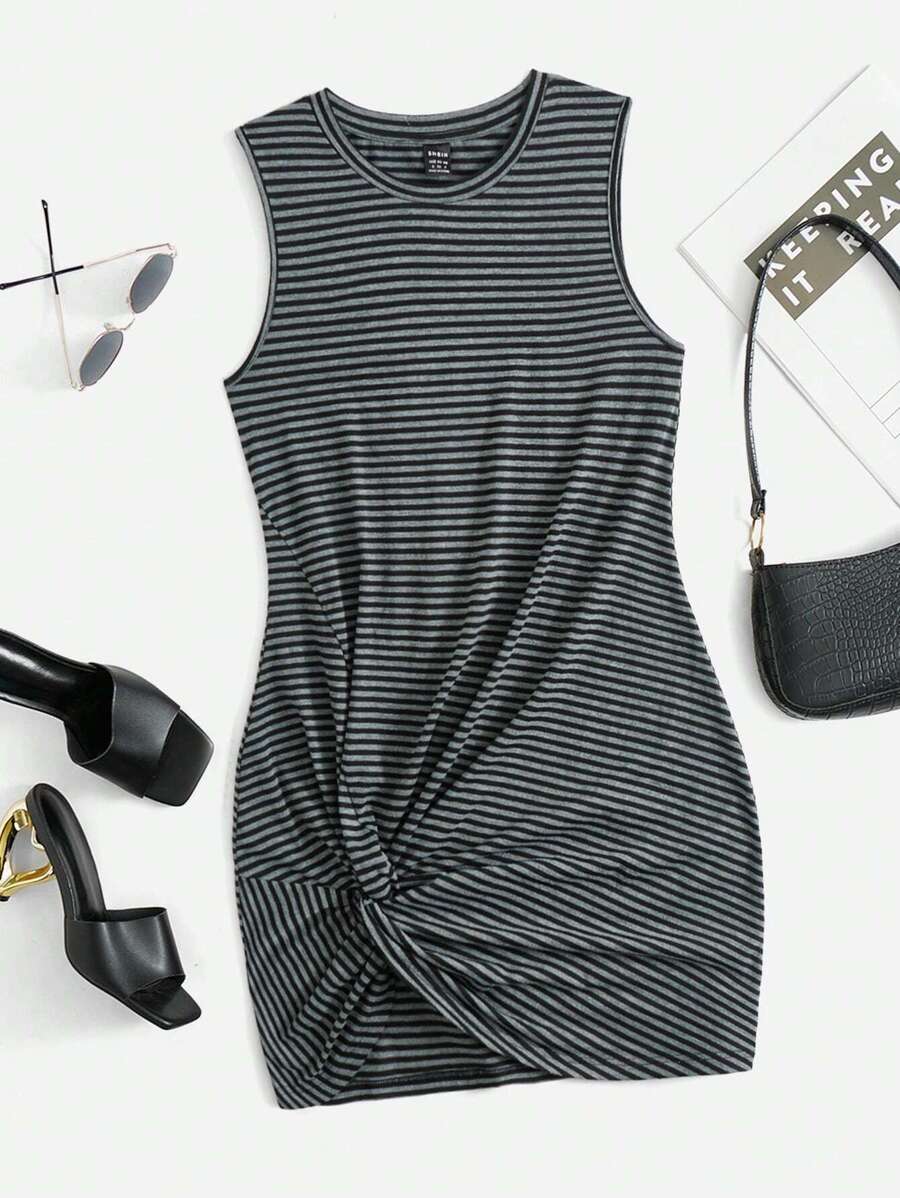 SHEIN Essnce Women Knitted Sleeveless Striped Dress - Multicolor - View 1