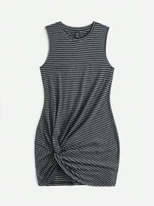 SHEIN Essnce Women Knitted Sleeveless Striped Dress - Multicolor - View 3