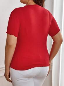 SHEIN Essnce 大碼小高領羅紋針織T恤 - 紅色 - 查看 2